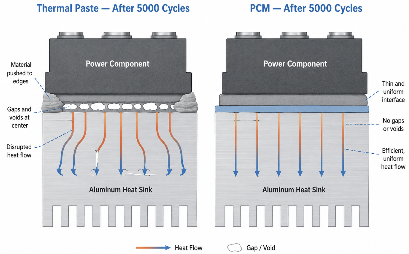 PCM film and thermal paste side by side comparison for power electronics thermal interface material selection PCM film and thermal paste side by side comparison for power electronics thermal interface material selection